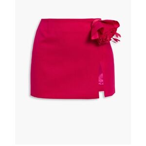 AREA Bright Fuchsia Pink Floral-appliquéd wool-twill mini skirt